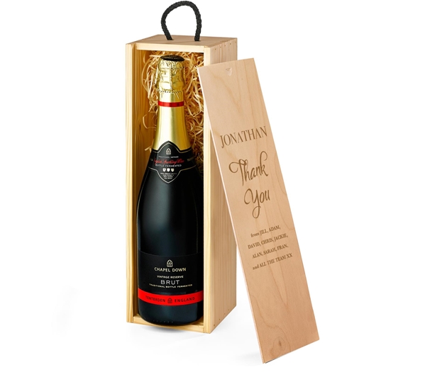 Valentine's Day Chapel Down Sparkling English Wine Gift Box With Engraved Personalised Lid